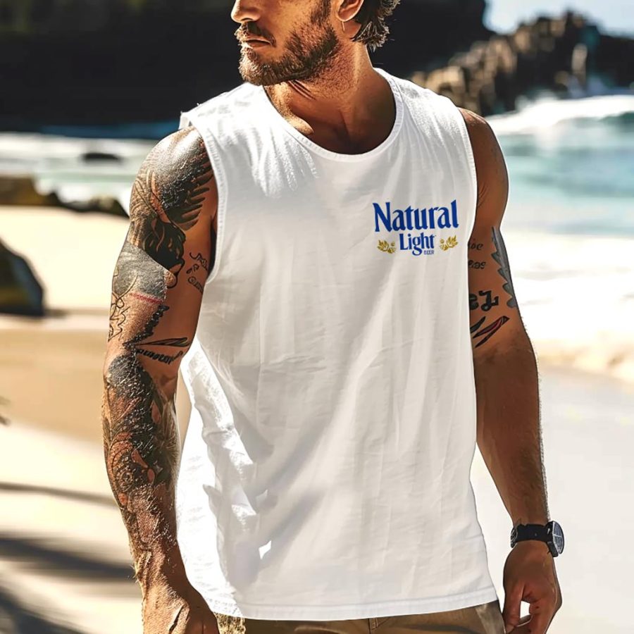 

Men's Vintage Blue Logo Light Western Cowboy Rodeo Surfing Graphic Print Round Neck Sleeveless Muscle Tank Top