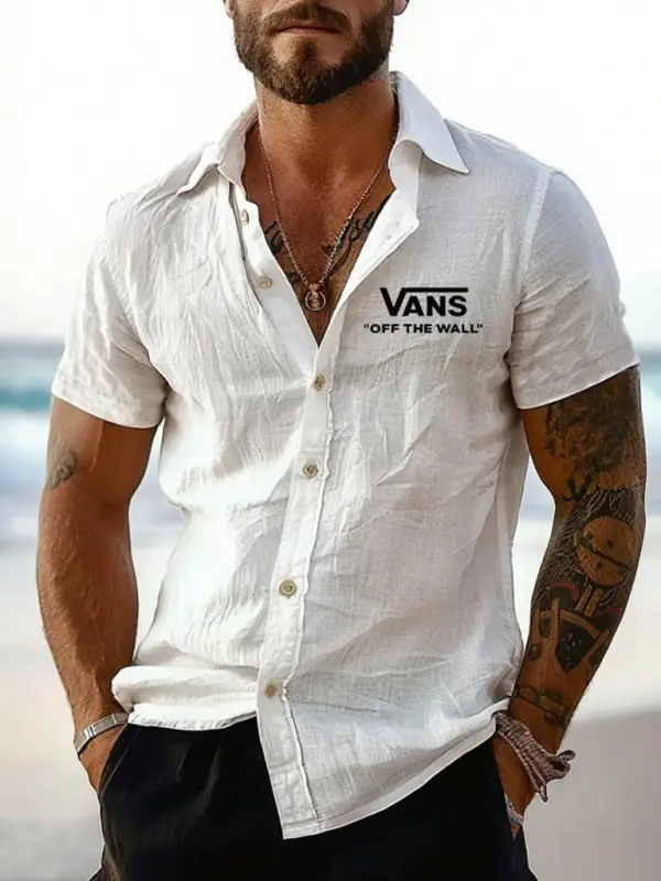 Vans Men's Surfing Cotton Linen Off The Wall Print Beach Shirt - Simplyion.com 