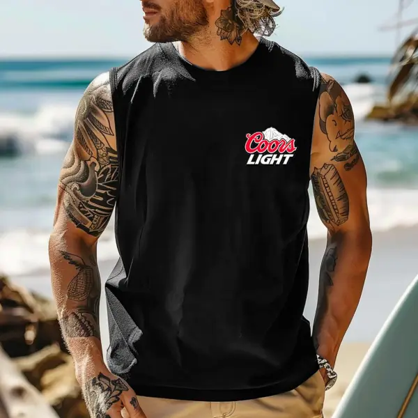 Men's Vintage Western Cowboy Rodeo Light Surfing Graphic Print Round Neck Sleeveless Muscle Tank Top - Wayrates.com 