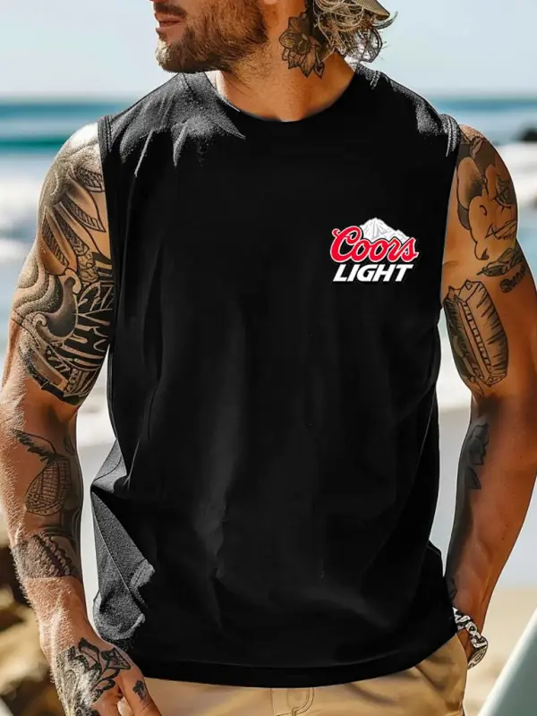 Men's Vintage Western Cowboy Rodeo Light Surfing Graphic Print Round Neck Sleeveless Muscle Tank Top - Wantbright.com 
