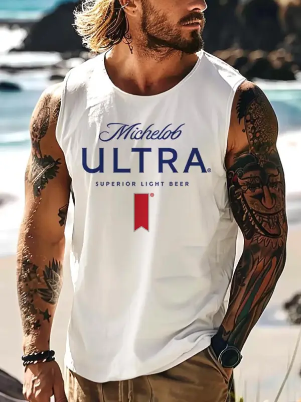 Men's Vintage Ultra Western Cowboy Rodeo Surfing Graphic Print Round Neck Sleeveless Muscle Tank Top - Wantbright.com 