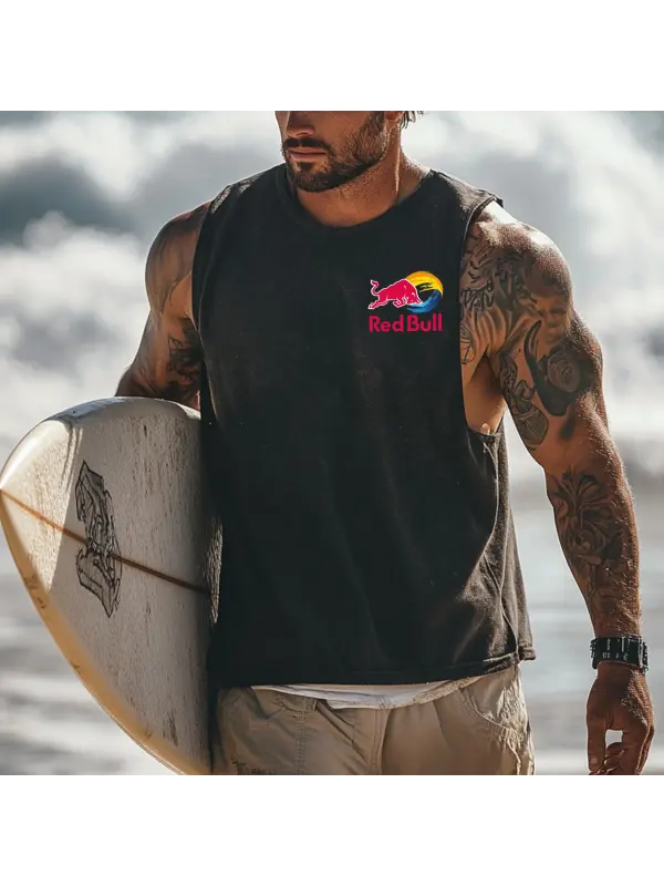 Men's Vintage Surfing Oversized Street Style Print Tank Top - Aptkoi.com 