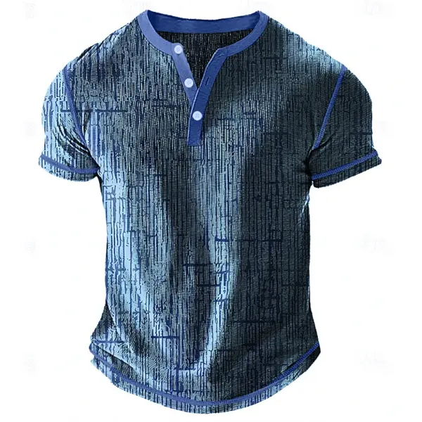 Men's Vintage Blue Gradient Henley T-Shirt With Functional Fabric - Cotosen.com 