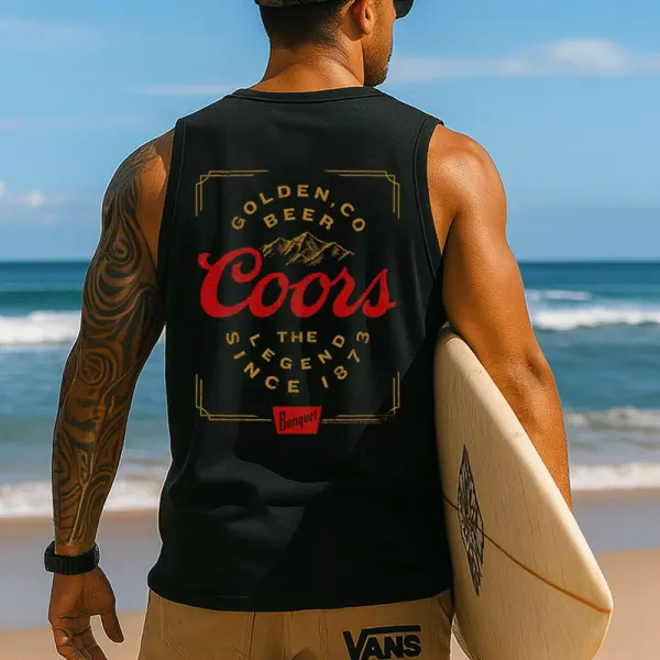 Men's Graphic Tank Top With Mountain Design For Beach And Casual Wear - Ootdyouth.com 