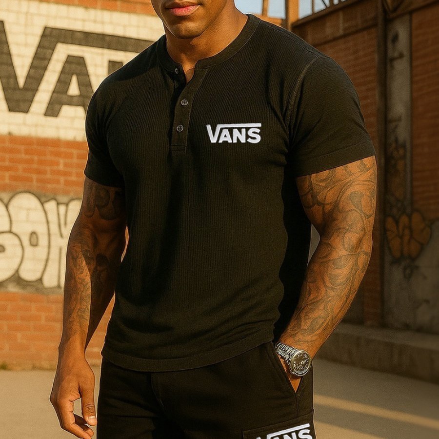 

Men's Casual Off The Wall Print T Shirt Black