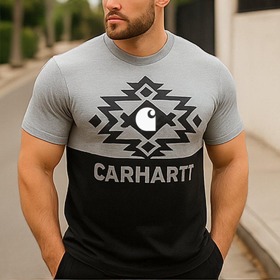 

Carhartt Men's Vintage Western Color Block Aztec Ethnic Geometric Graphic Print T-Shirt Multiple Scenes