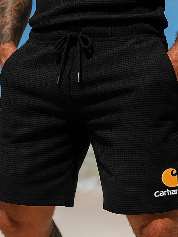 Carhartt Men's Embroidery Waffle Comfort Breathable Black Shorts - Menwyx.com 