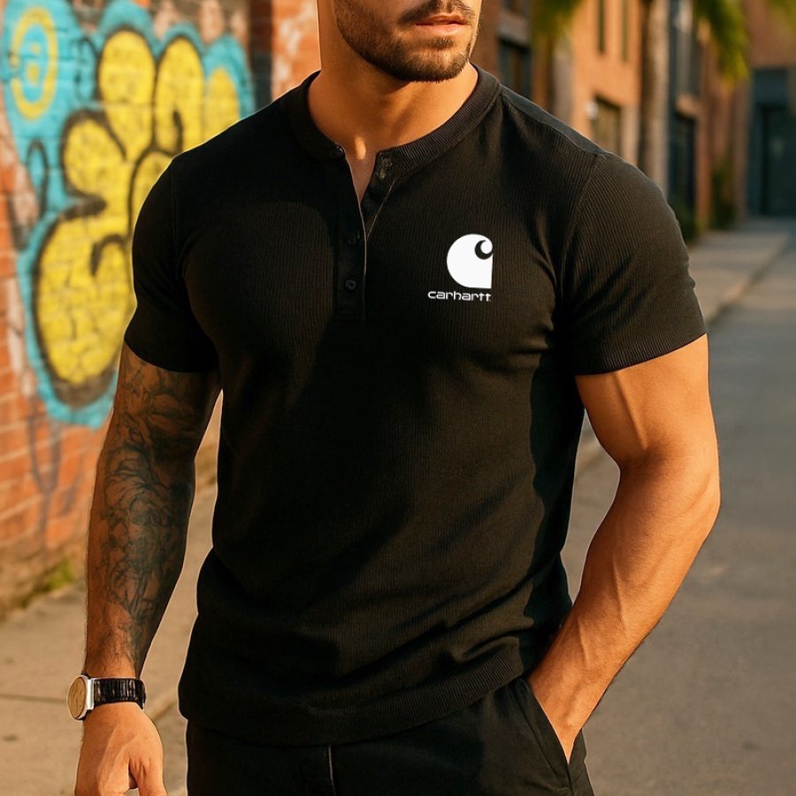 

Men's Casual Henley Graphic Printing T Shirt