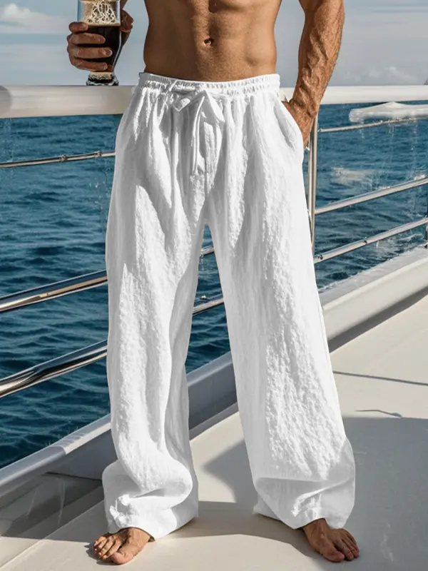 Men's Casual Linen Beachside Drawstring Elastic Waist Pants Trousers - Wantbright.com 