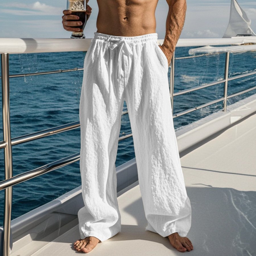 

Men's Casual Linen Beachside Drawstring Elastic Waist Pants Trousers