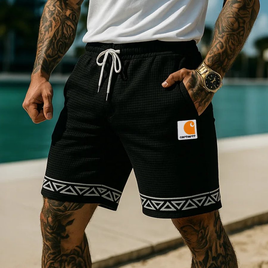 

Carhartt Men's Casual Waffle Aztec Print Shorts With White Drawstring