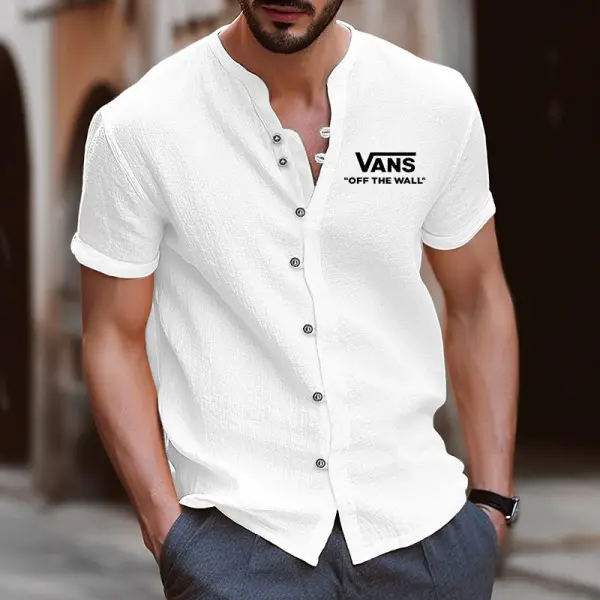 Vans Men's Vintage Surfing Cotton Linen Off The Wall Beach Short Sleeve Shirt - Cotosen.chimpone.com 