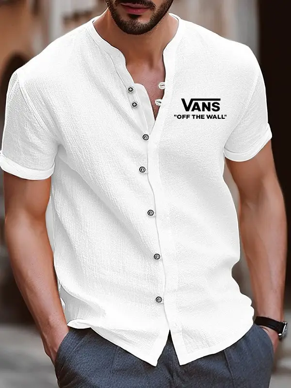 Vans Men's Vintage Surfing Cotton Linen Off The Wall Beach Short Sleeve Shirt - Pragmaace.com 