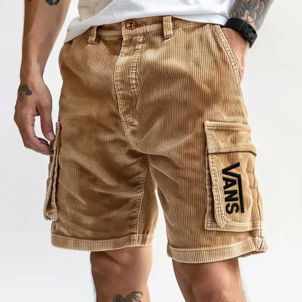 Vans Men's Outdoor Surfing Embroidered Corduroy Khaki Cargo Shorts Boardshorts - Wayrates.com 