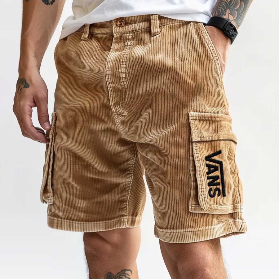 

Vans Men's Outdoor Surfing Embroidered Corduroy Khaki Cargo Shorts Boardshorts