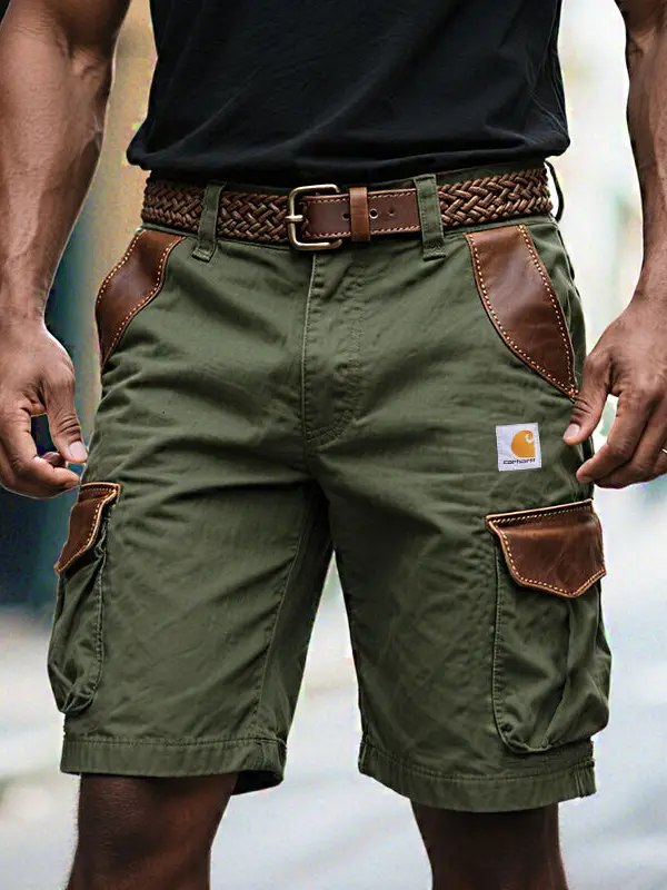 Carhartt Men's Outdoor Leather Patches Army Green Cargo Shorts - Menwyx.com 