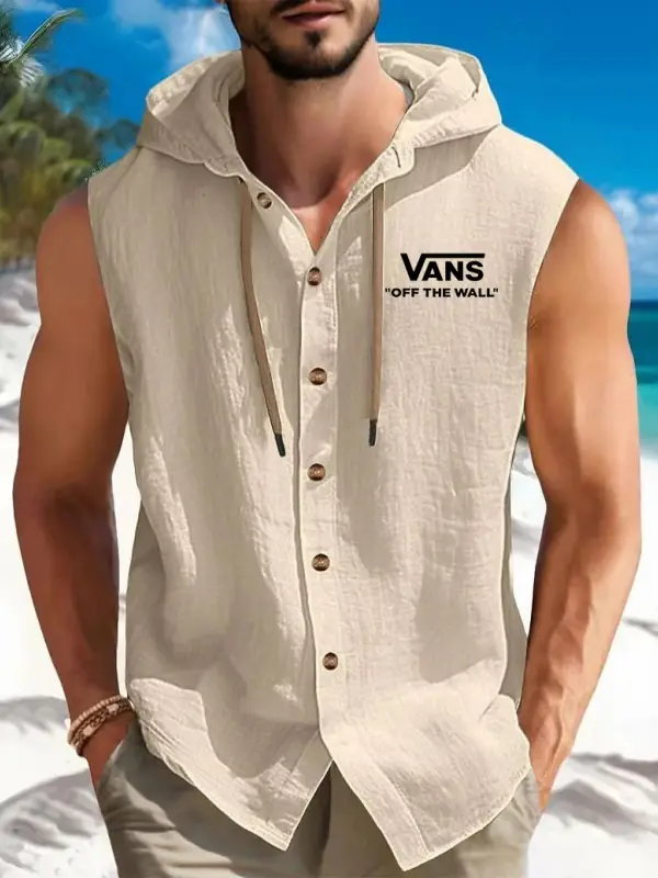 Vans Men's Vintage Surfing Cotton Linen Off The Hooded Vest Sleeveless Shirt - Pragmaace.com 