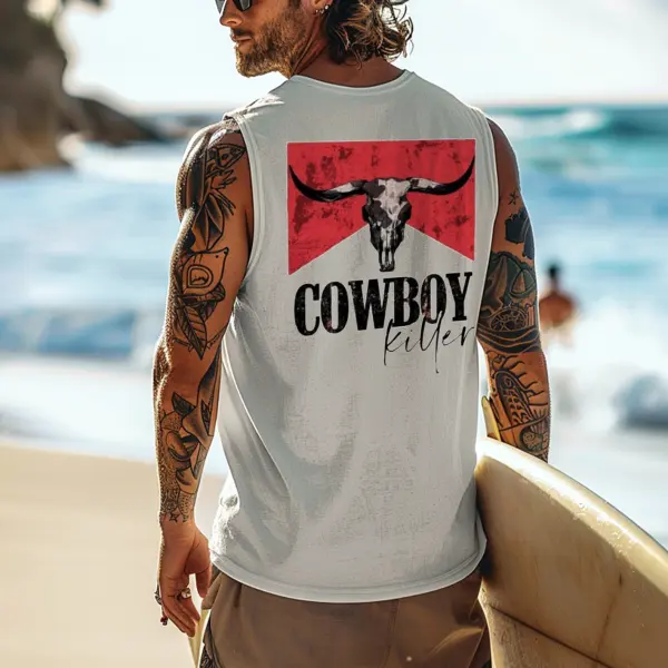 Men's Vintage Surfing Oversized Street Style Print Tank Top - Ootdyouth.com 
