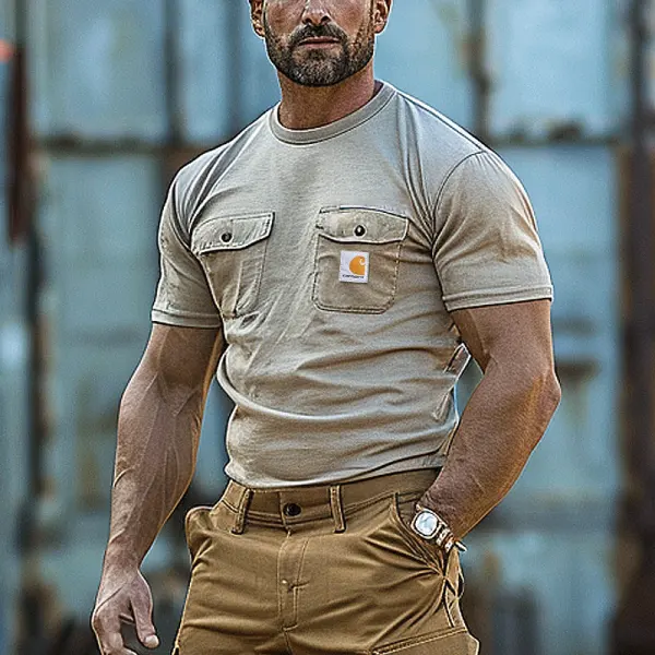 Men's Casual Workwear T-Shirt With Dual Chest Pockets - Perfect For Everyday Use - Wayrates.com 