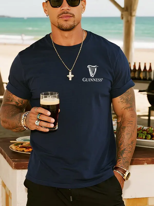 Men's Casual BBQ Surf Harp Graphic Print Cotton T Shirt - Menwyx.com 