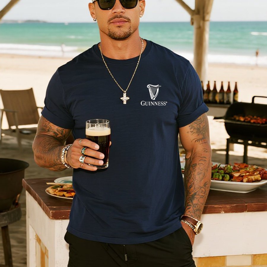 

Men's Casual BBQ Surf Harp Graphic Print Cotton T Shirt