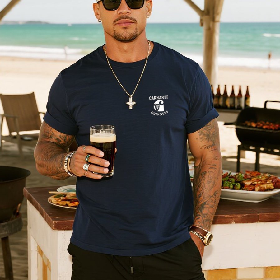 

Men's Casual BBQ Surf Graphic Print Cotton T Shirt