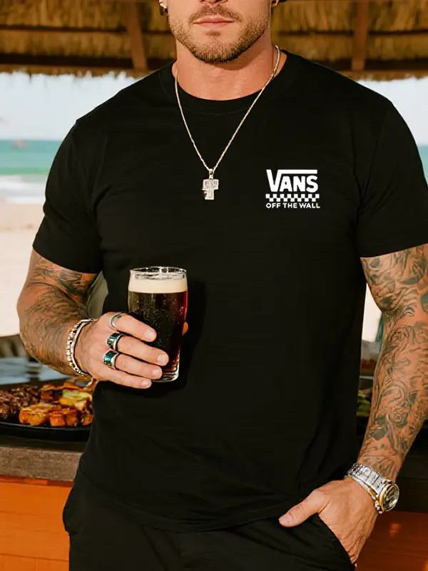 Men's Casual BBQ Surf Off The Wall Graphic Print Cotton T Shirt - Simplyion.com 