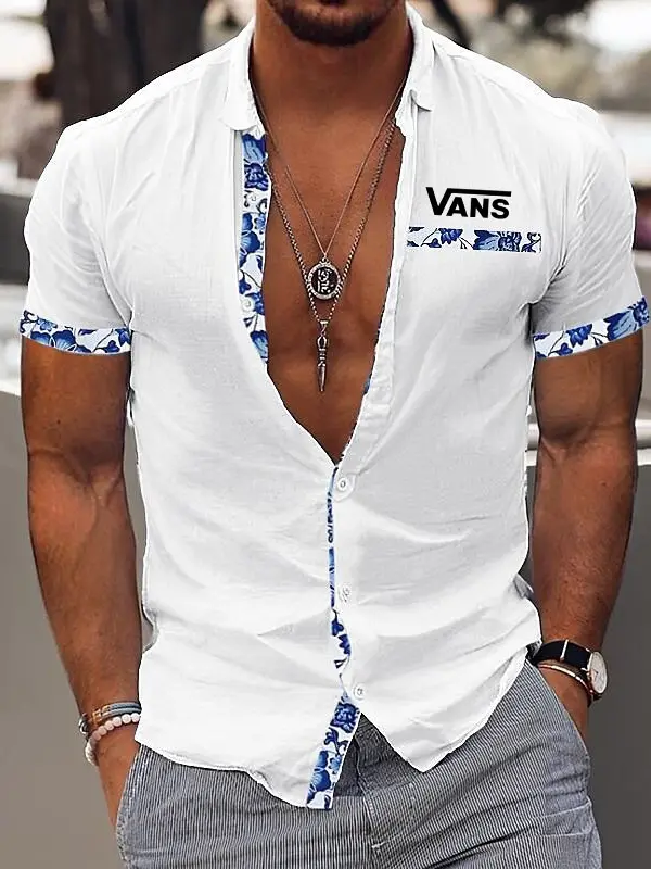 Vans Men's Outdoor Cotton And Linen Floral Print Pocket White Shirt - Pragmaace.com 