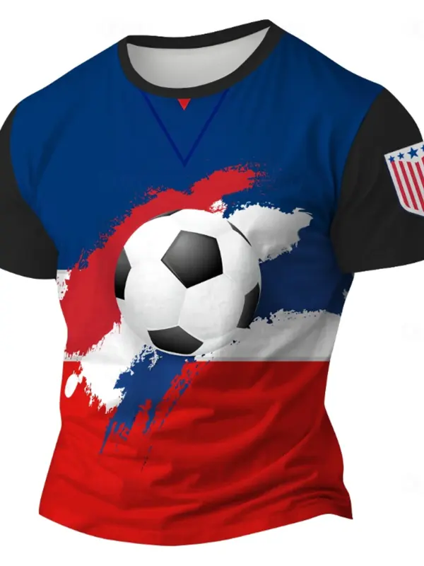 Men's Vintage Blue And Red Soccer Jersey With Flag Patch - Pragmaace.com 