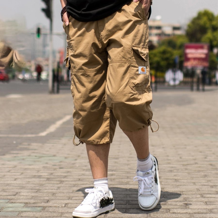 

Men's Vintage Khaki Cargo Shorts For Summer And Spring