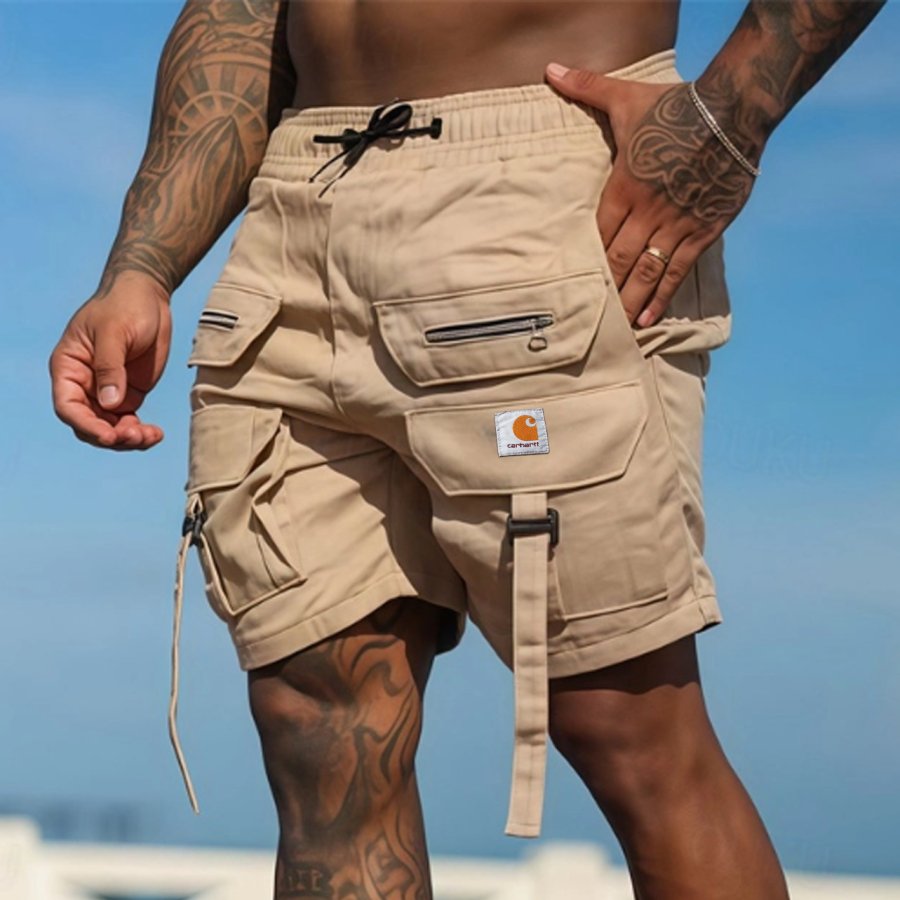 

Men's Vintage Khaki Cargo Shorts With Multiple Pockets