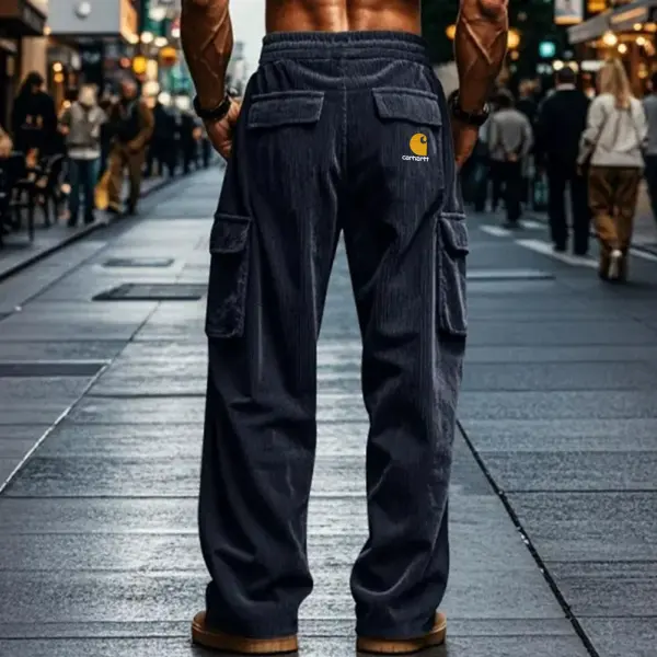 Men's Vintage Dark Blue Corduroy Cargo Pants For Men - Ootdyouth.com 