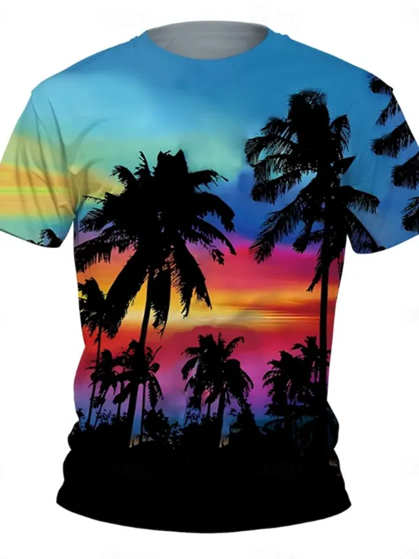 Men's Vintage Tropical Sunset Palm Tree Graphic T-Shirt - Pragmaace.com 