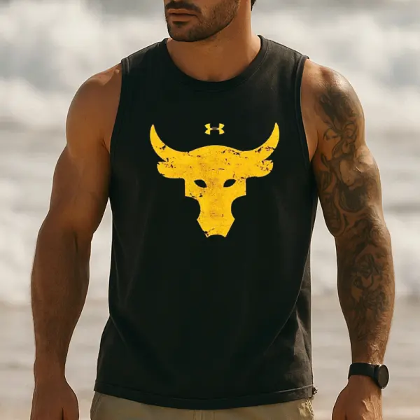 Men's Graphic Tank Top With Bold Bull Design For Active Lifestyle - Wayrates.com 