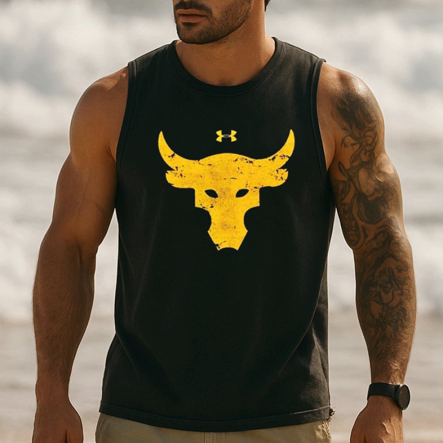 

Men's Graphic Tank Top With Bold Bull Design For Active Lifestyle