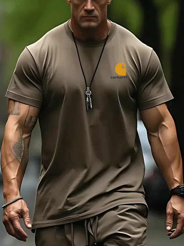 Men's Casual Short Sleeve T-Shirt With Logo Embroidery And Adjustable Necklace - Menwyx.com 