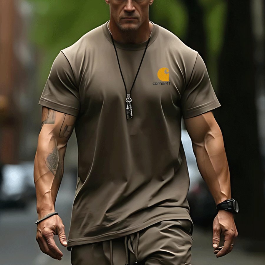 

Men's Casual Short Sleeve T-Shirt With Logo Embroidery And Adjustable Necklace