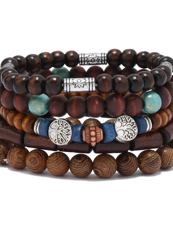 Unisex Vintage Beach Surf Multilayer Wooden Bead Set Bohemian Style Bracelet - Pragmaace.com 