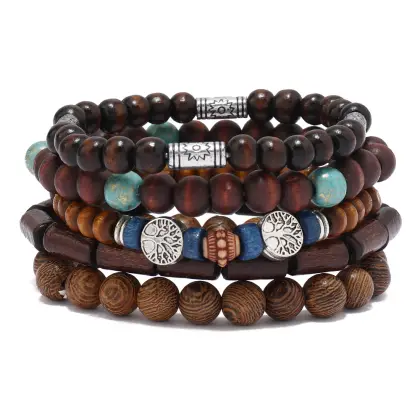 Unisex Vintage Beach Surf Multilayer Wooden Bead Set Bohemian Style Bracelet