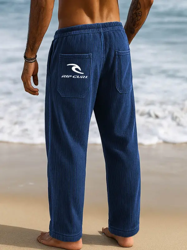 Men's Vintage Surf Corduroy Blue Straight-Leg Pants - Menbarn.com 