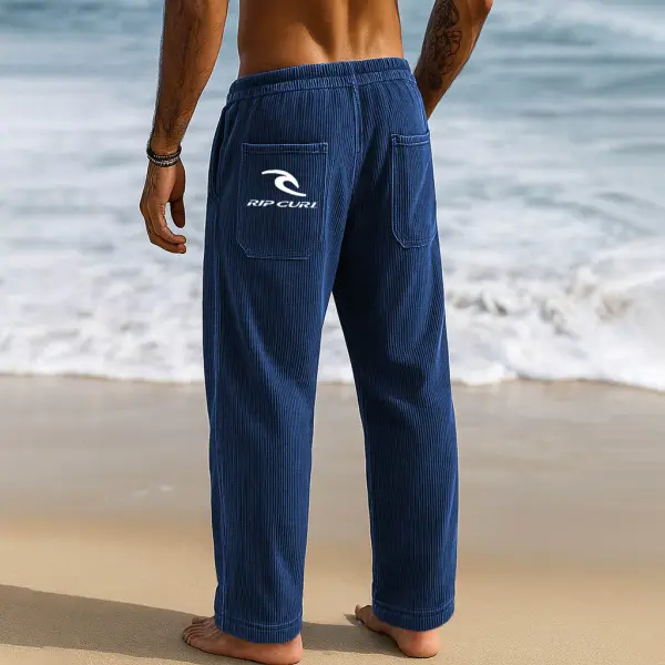 Men's Vintage Surf Corduroy Blue Straight-Leg Pants - Ootdyouth.com 