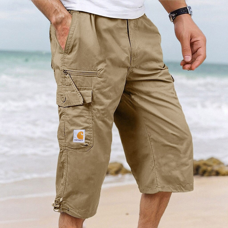 

Men's Vintage Outdoor Capri Jeans Surfing Khaki Multi-Pocket Cargo Cropped Shorts