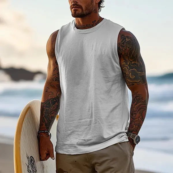 Men's Vintage Surfing Oversized Street Style Solid-color Tank Top - Rabclub.com 
