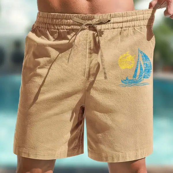 Men's Casual Khaki Shorts With Sailing Print For Summer - Upgradecool.com 