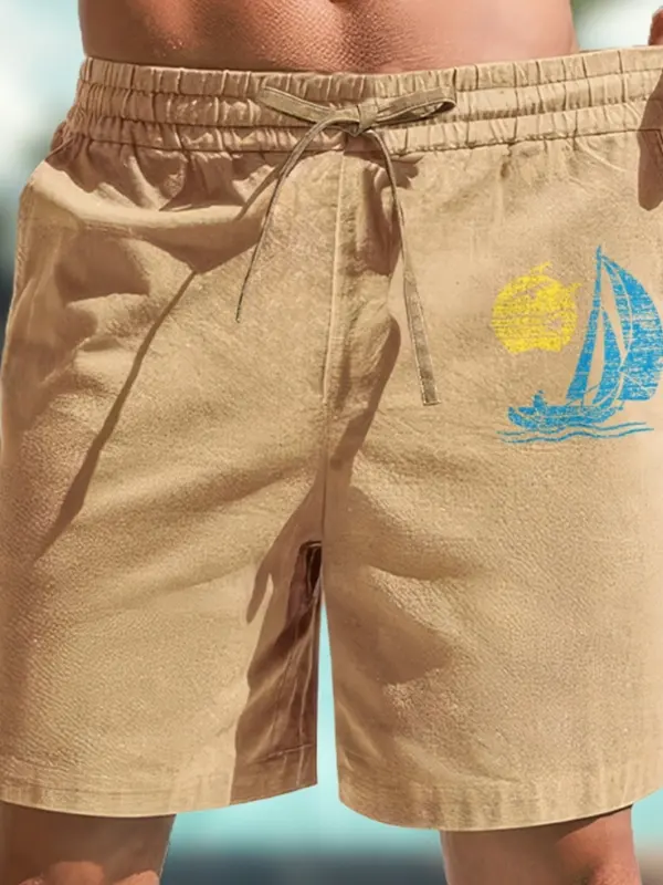Men's Casual Khaki Shorts With Sailing Print For Summer - Pragmaace.com 
