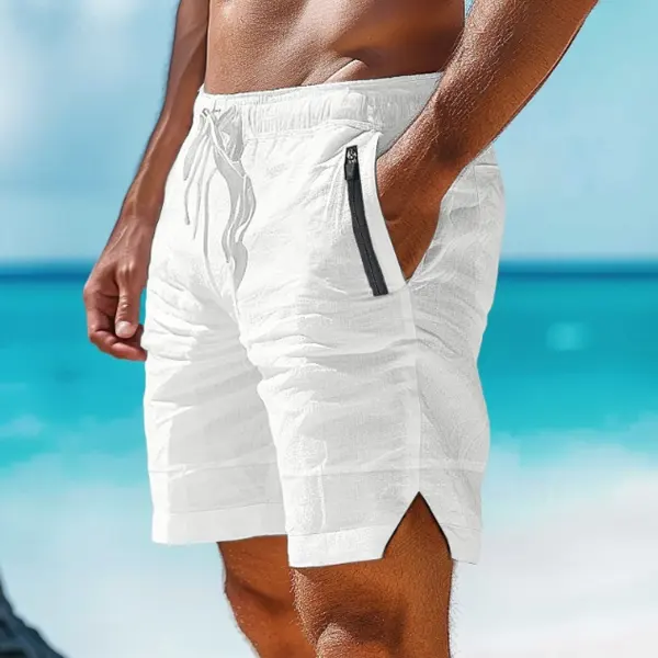 Men's Vintage White Casual Shorts With Zipper Pockets For Summer - Wayrates.com 