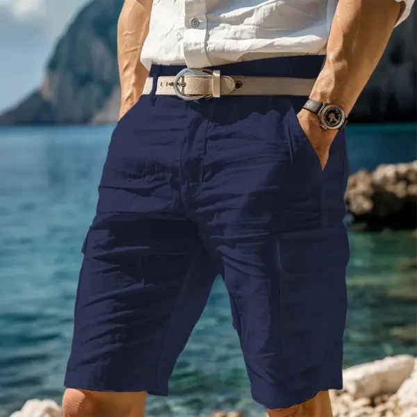 Men's Vintage Navy Blue Cargo Shorts With Casual Style - Wayrates.com 