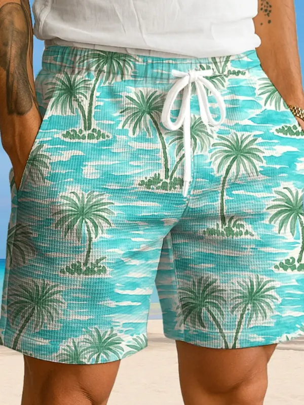 Men's Tropical Paradise Shorts: Palm Trees And Ocean Waves - Wantbright.com 