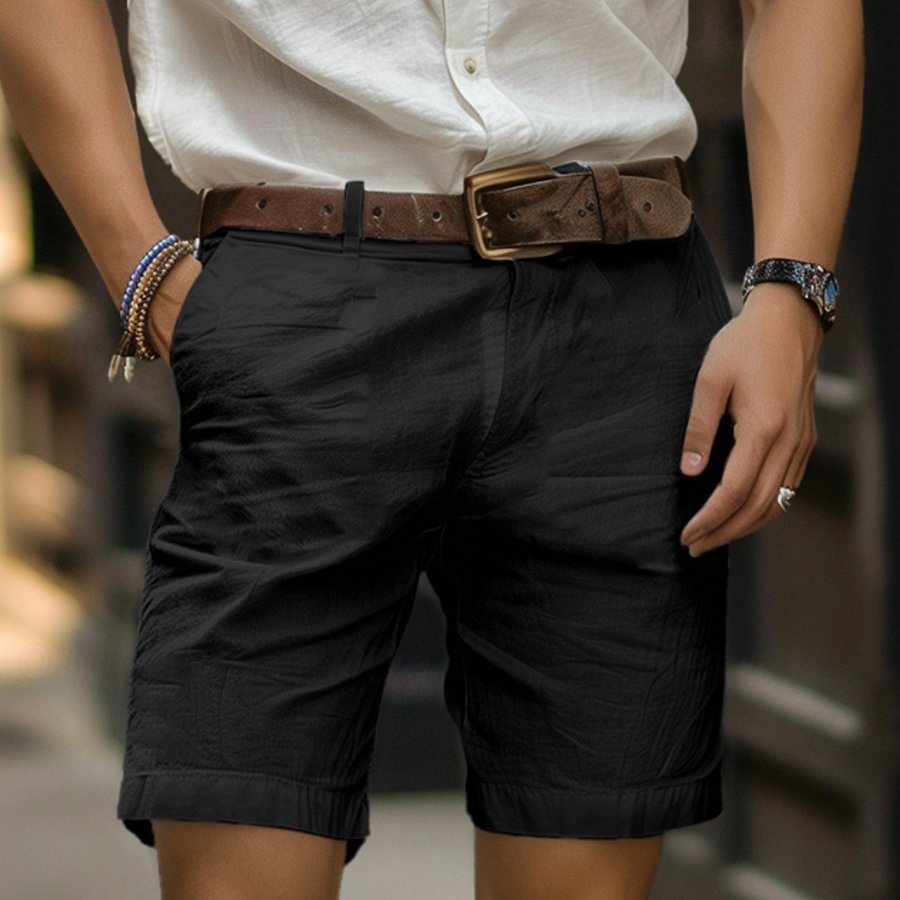 

Men's Vintage Classic Black Chino Shorts With Brown Belt