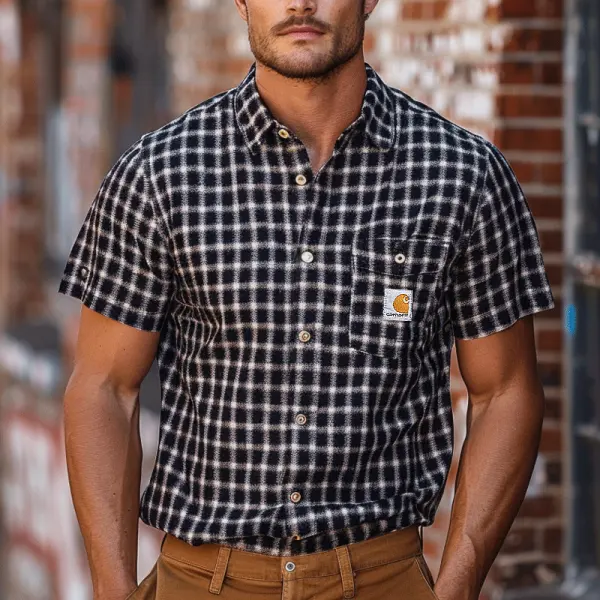 Classic Plaid Short-Sleeve Shirt For Men - Perfect For Casual And Outdoor Adventures - Wayrates.com 